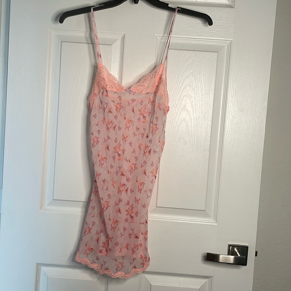 Victoria’s Secret lace trim see through butterfly slip tank mini dress